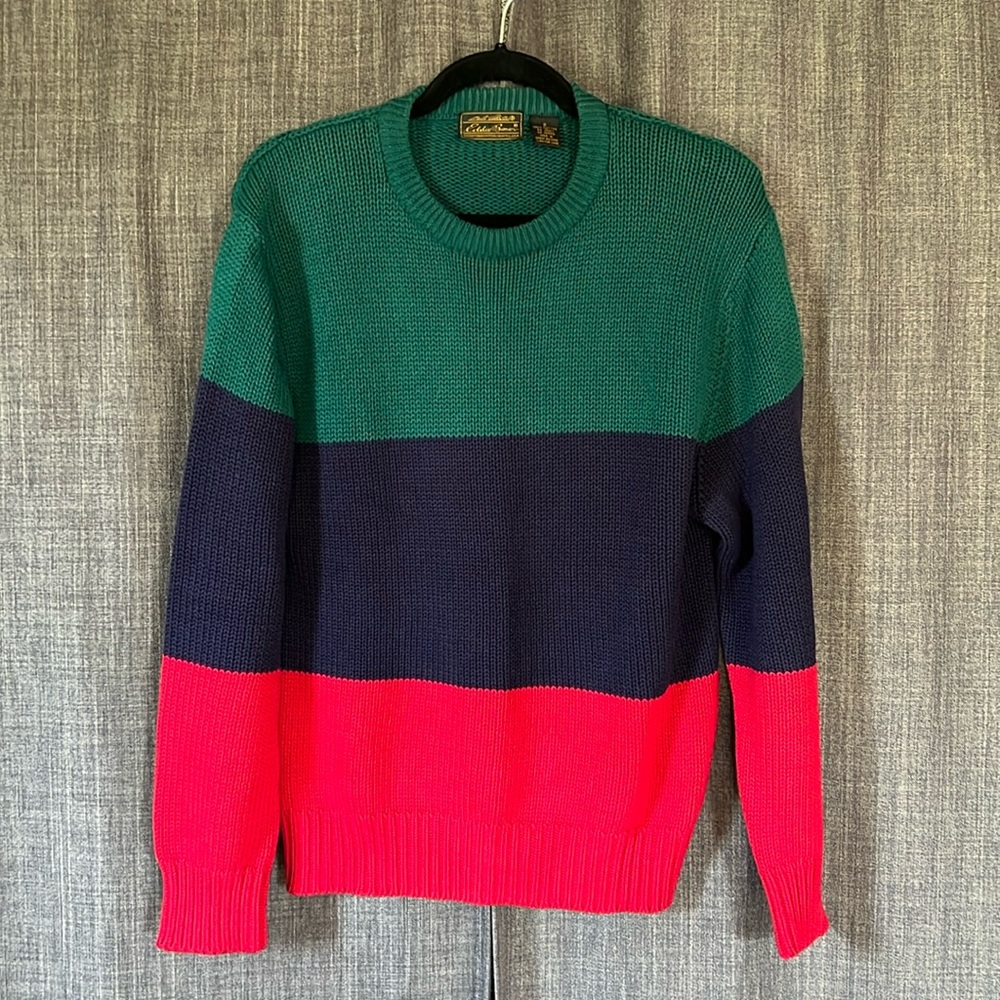 Vintage Eddie Bauer color block knit crewneck sweater size small